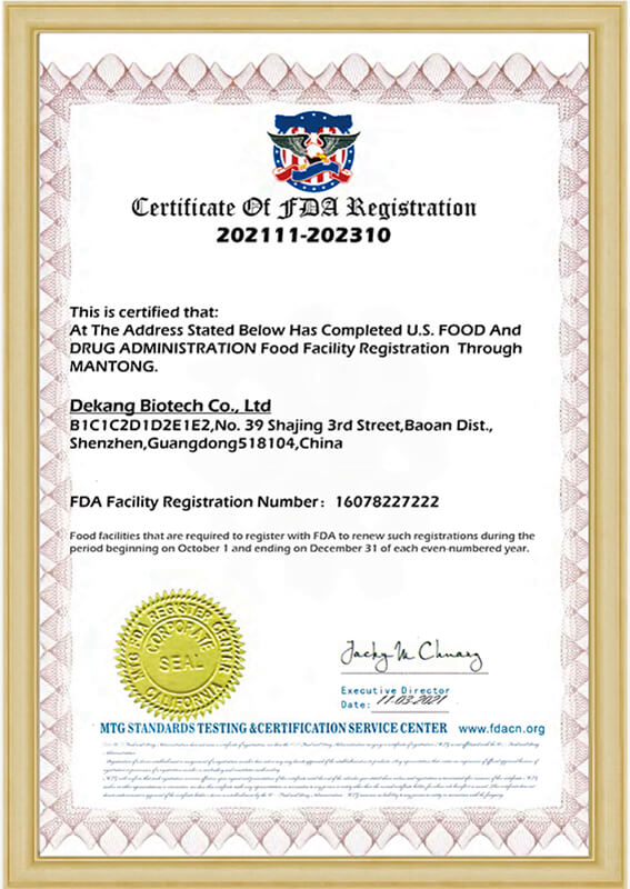 Certificate of FDA Registration